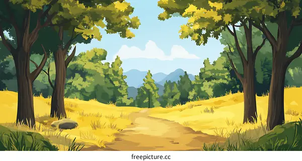 Forest Path With Mountains in the Background