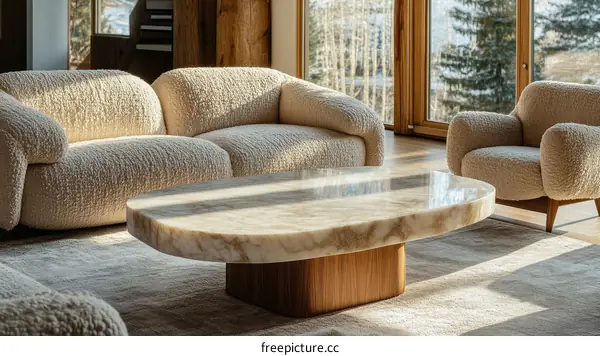 Modern Living Room Furniture Set with Natural Stone Coffee Table
