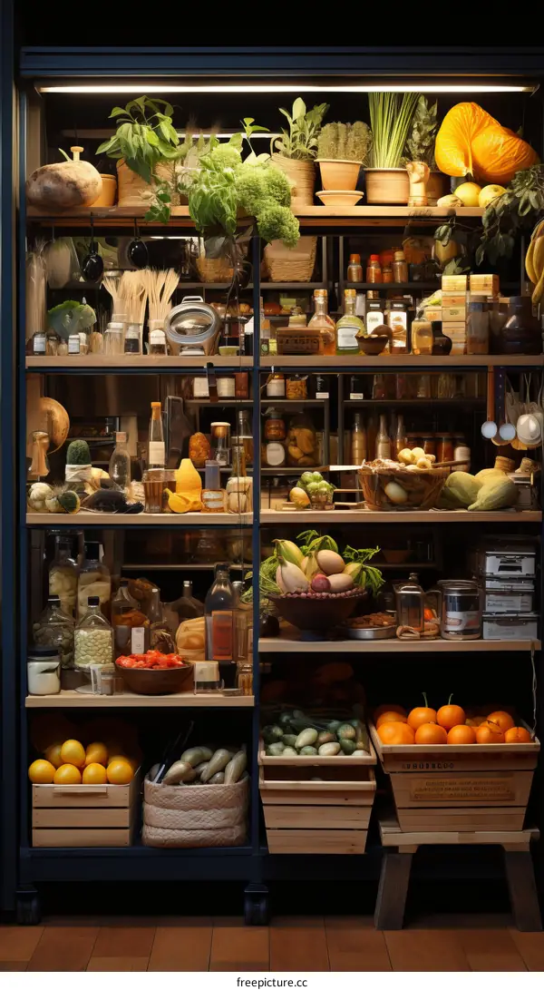 Modern Kitchen Pantry with an Abundance of Fresh and Preserved Foods