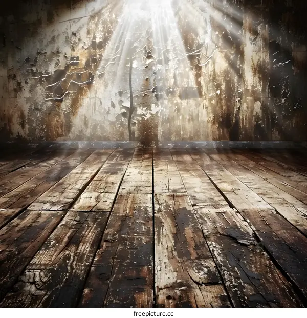 Old Wooden Floor with Light Rays in Abandoned Room