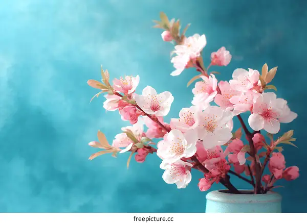 Beautiful Spring Blossom in Teal Background