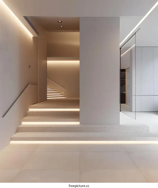 Modern Minimalist Interior Design with White Walls and Stairs