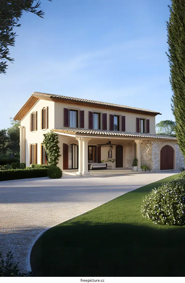 Mediterranean Style Villa Exterior Design With Porch