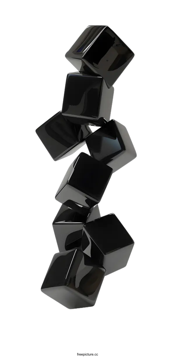 [Transparent Background PNG]Black Glossy Cubes Abstract 3D Rendering
