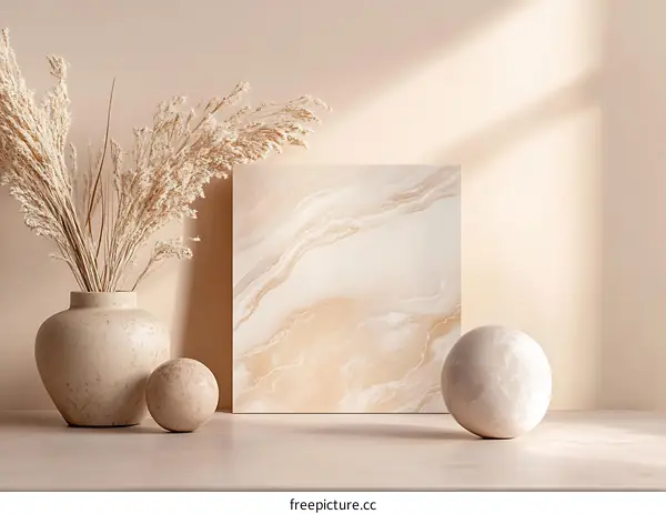 Minimalist Beige Aesthetic Mockup With Marble Texture
