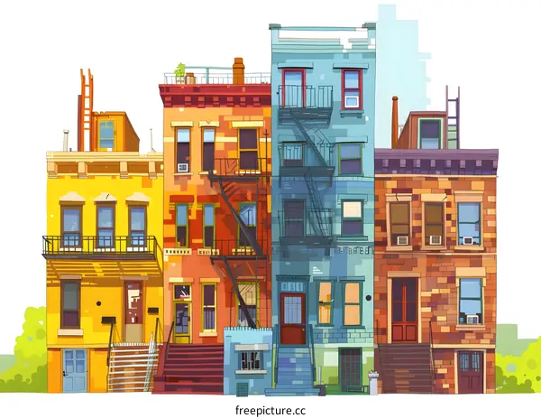 Colorful Row of Houses Illustration