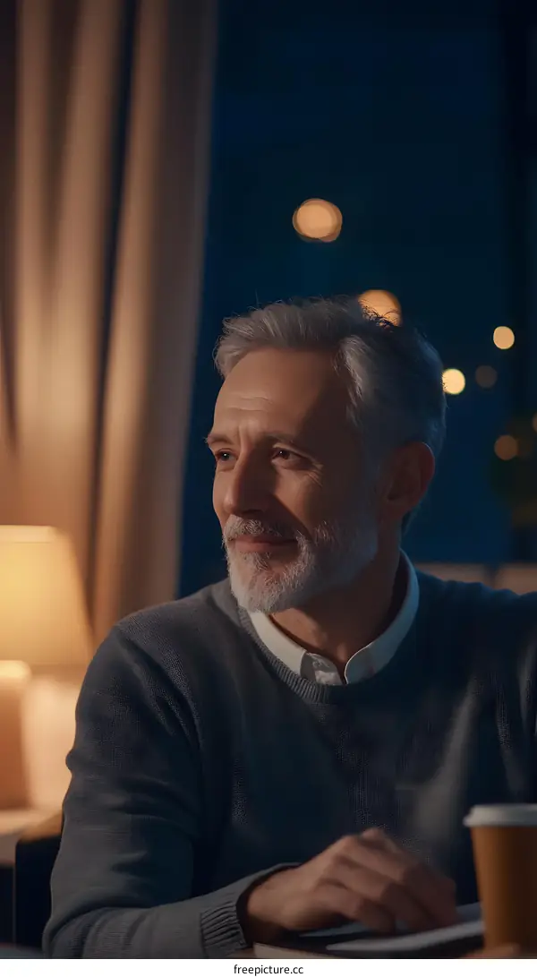 Portrait of a man with a thoughtful expression in a dimly lit room