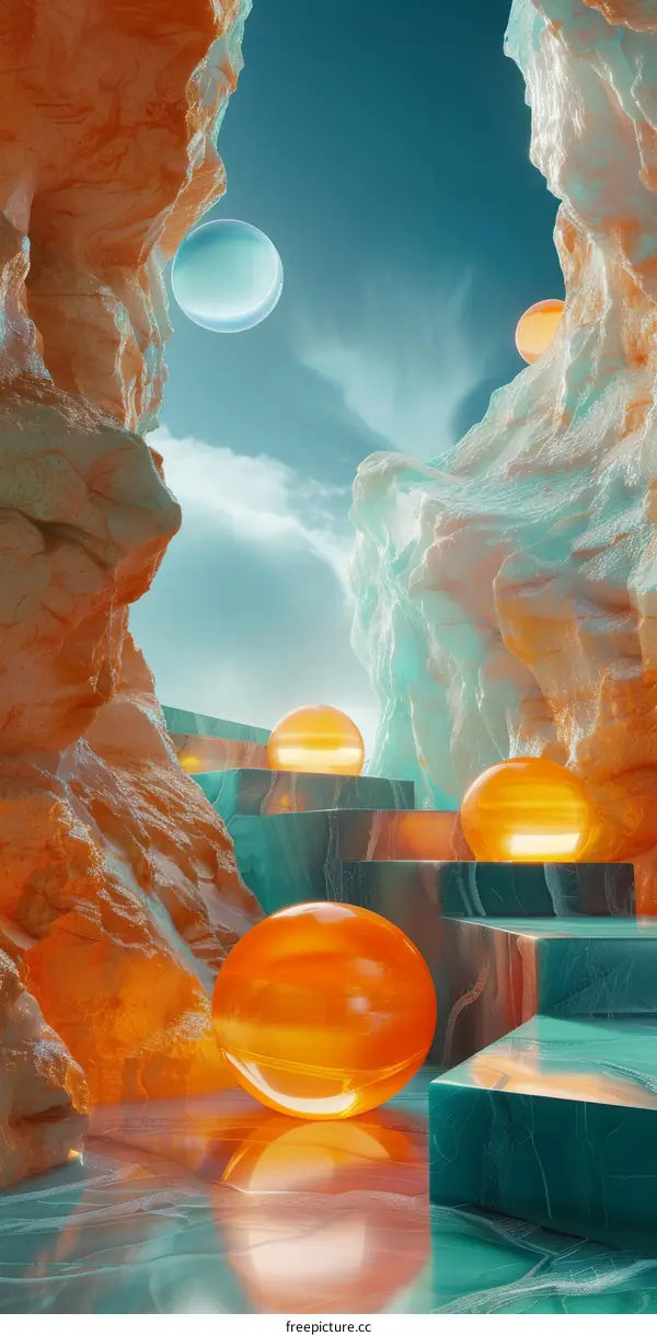 Abstract 3D Landscape with Colorful Spheres