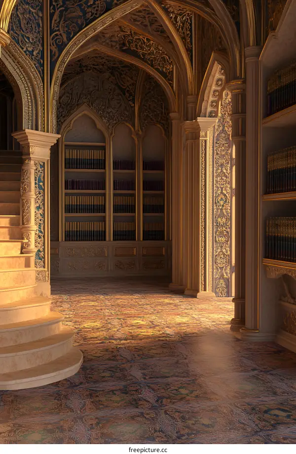 Golden Archway Interior Design With Bookcases