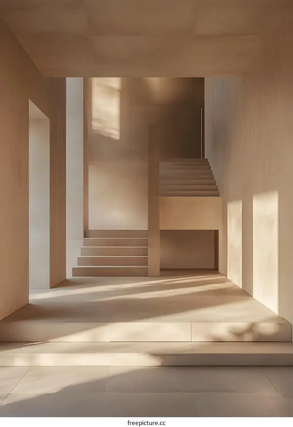 Minimalist Interior Design with Beige Walls and Stairs