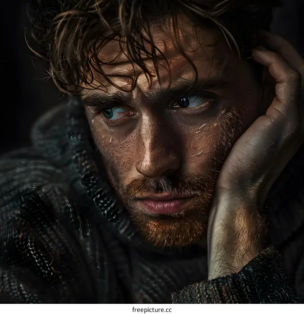 Portrait of a man with a beard and wet hair