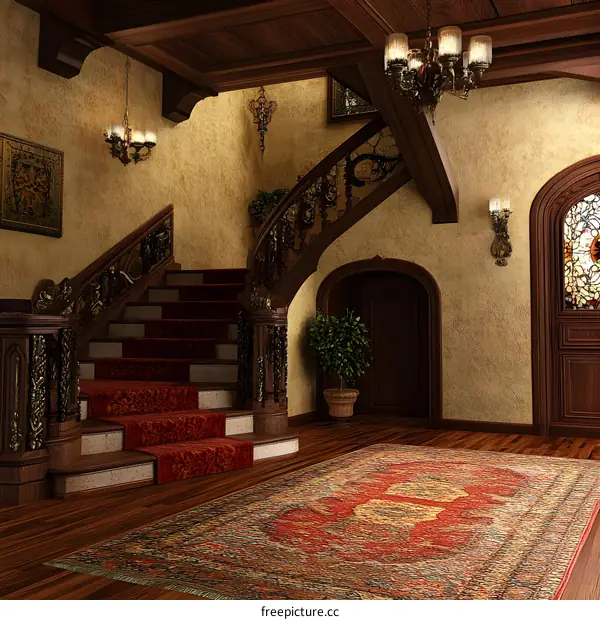 Elegant Staircase and Grand Foyer Interior Design