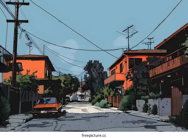 Illustration of a Street in a Residential Area