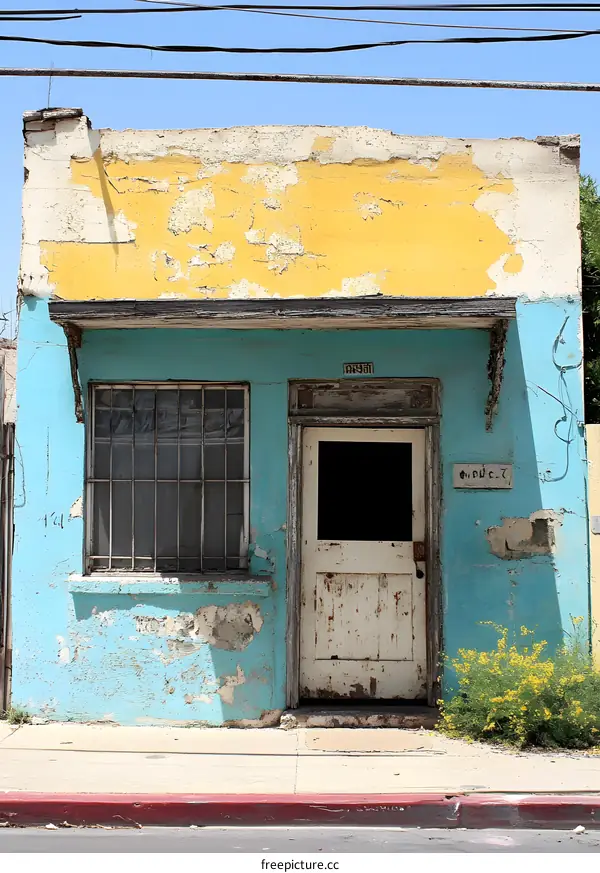 Old Abandoned Building Facade with Peeling Paint