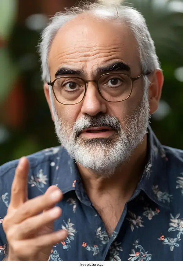 Close Up Portrait of Senior Man with Gray Hair and Beard