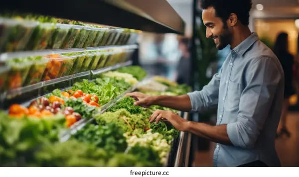 Black man shopping for organic vegetables in supermarket aisle