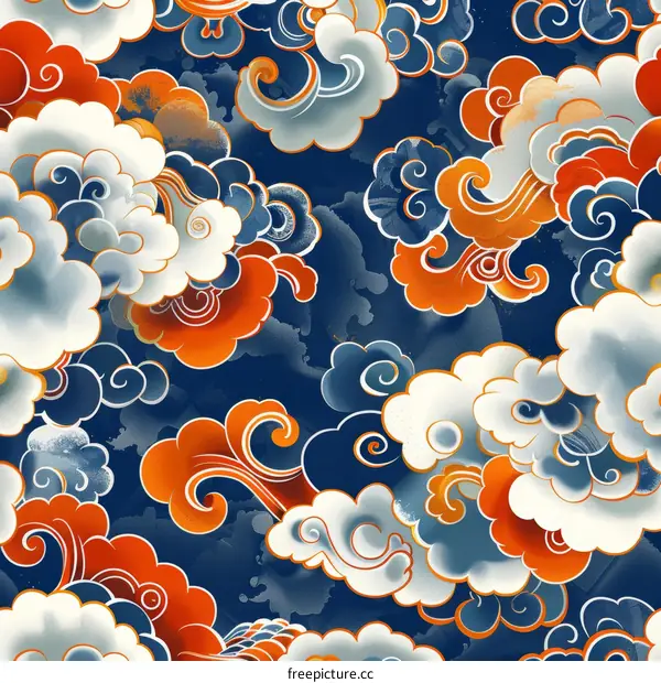 Blue and red cloud patterns on a dark blue background