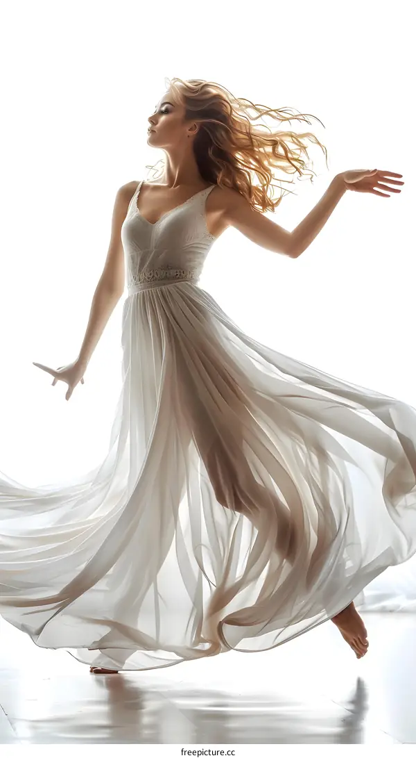 Woman Dancing in White Dress