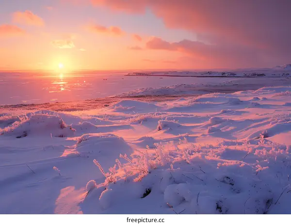 Winter Sunset Over Frozen Lake