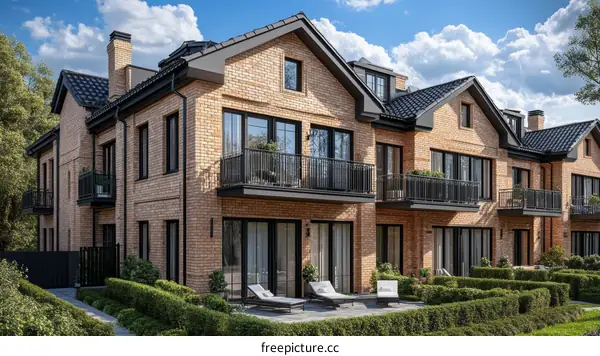 Modern Brick Townhouses Under Sunny Sky
