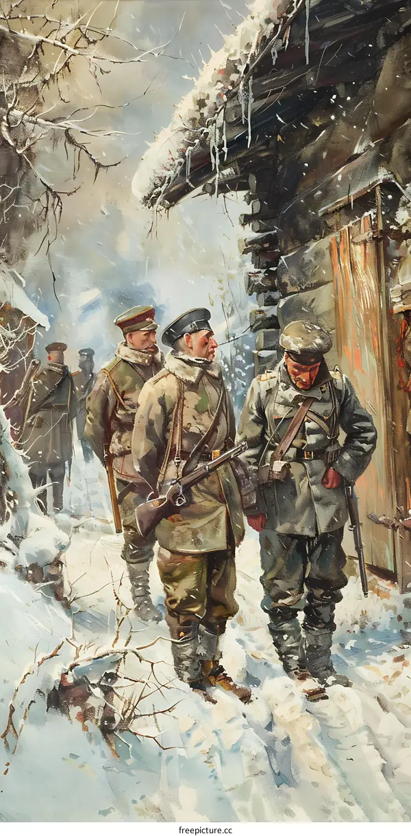 A German soldier guards a Russian prisoner during World War I