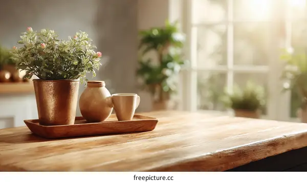 Rustic Kitchen Table Decor with Plants and Vases