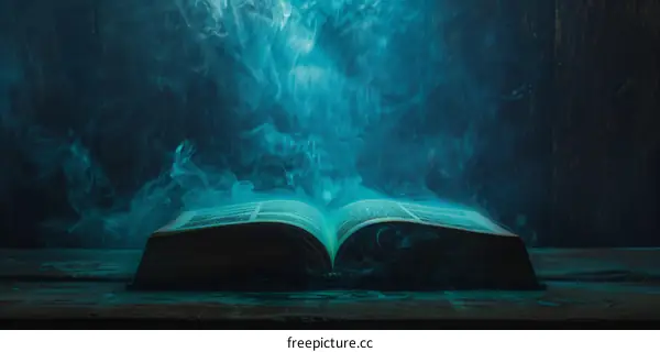 Mystical Open Book with Blue Smoke