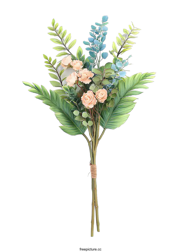 [Transparent Background PNG]Artificial Flower Bouquet with Green Leaves and Pink Roses