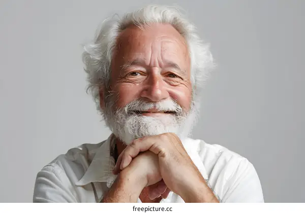 Smiling Senior Man With White Hair And Beard