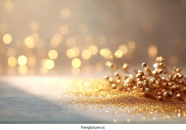 Golden Glitter Background with Festive Decor