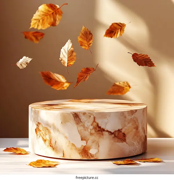 Autumn Leaves Displaying on Marble Display Stand
