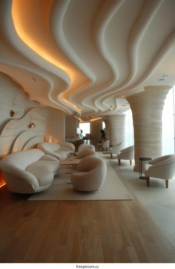 Modern Interior Design Lounge Area with Unique Ceiling