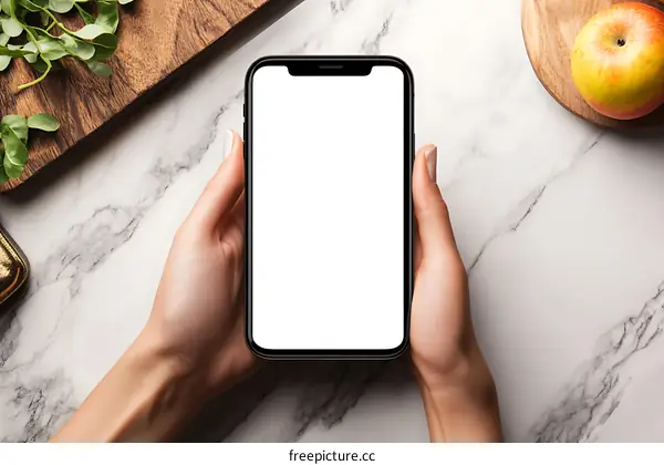 Hands Holding Smartphone With Blank Screen Mockup