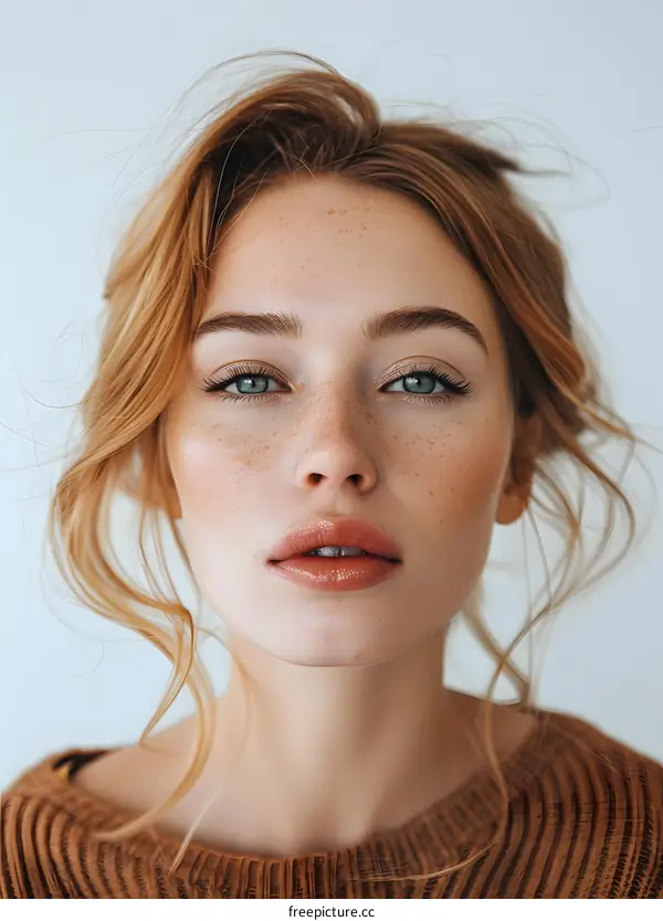 Portrait of a Young Woman with Freckles and Red Hair