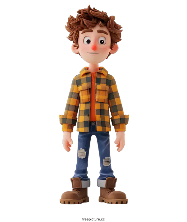[Transparent Background PNG]A Cartoon Boy with Curly Hair