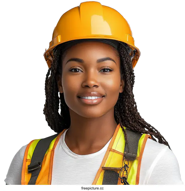 [Transparent Background PNG]Smiling Black Woman Construction Worker in Safety Gear