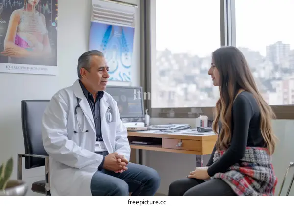 Middle Eastern doctor and patient in a hospital room
