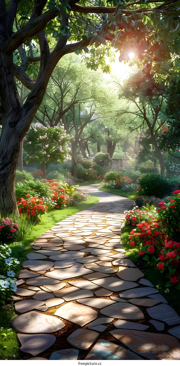 Stone path in a magical forest