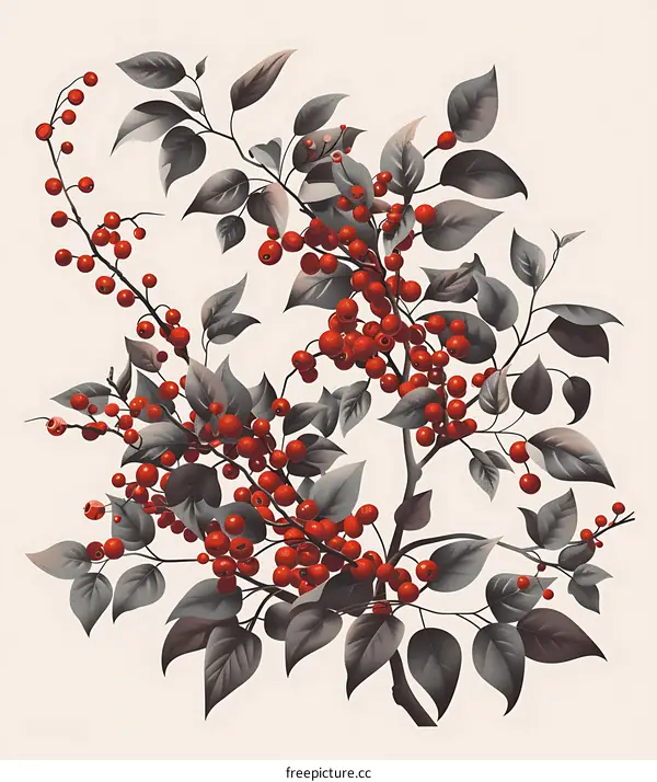 Red Berries And Green Leaves Illustration