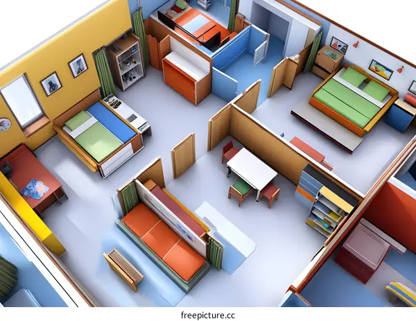 Cartoon Illustration of a Modern Apartment Floor Plan