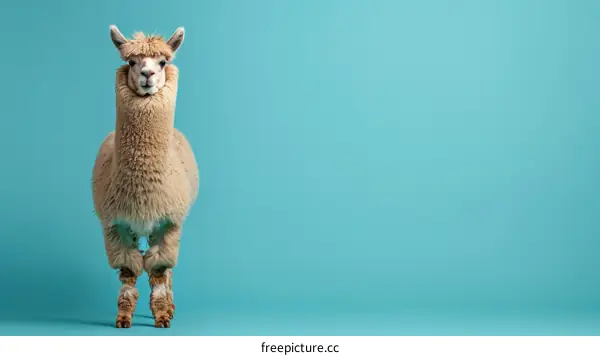 An adorable llama standing on a blue background
