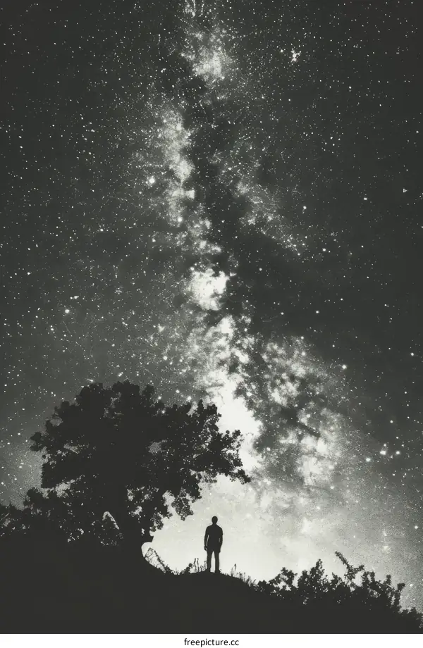 Man looking up at the stars in the night sky
