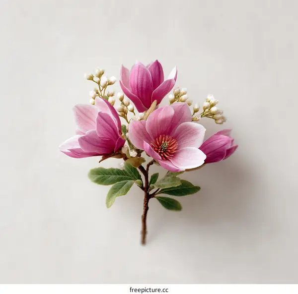 Delicate Pink Magnolia Bouquet on a Light Background