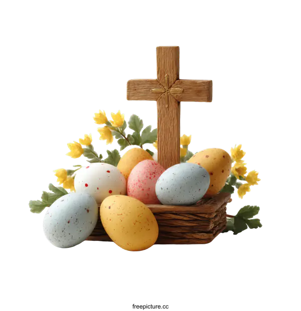 [Transparent Background PNG]Easter Eggs and Cross Religious Symbol