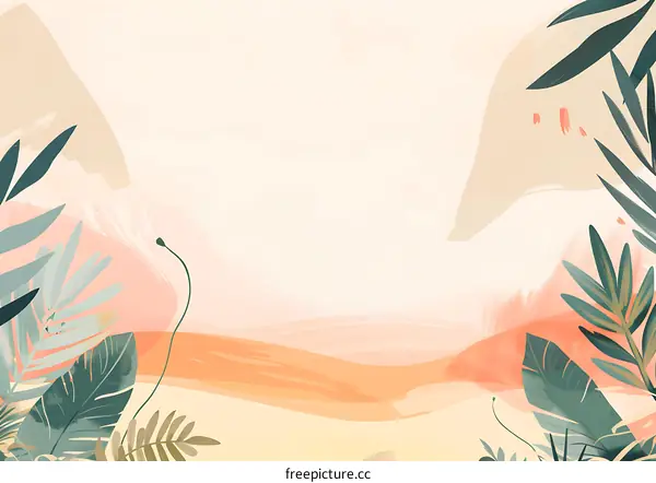 Tropical Leaves Abstract Watercolor Background