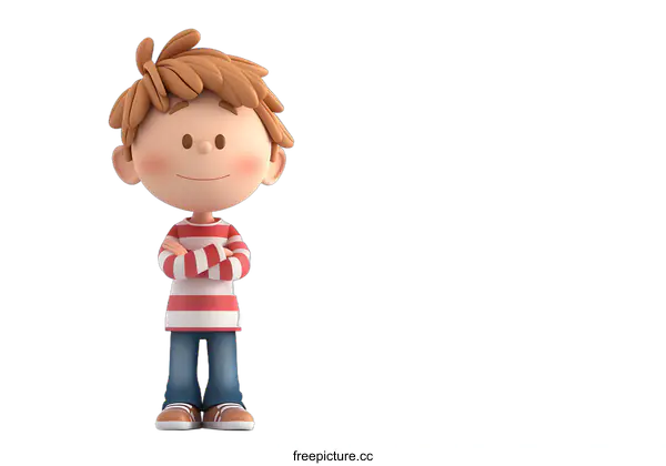 [Transparent Background PNG]Smiling Cartoon Boy Standing With Arms Crossed Illustration