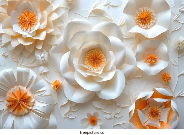 3D illustration of a variety of paper flowers