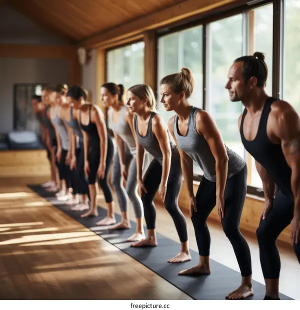 A group of people doing yoga in a yoga studio