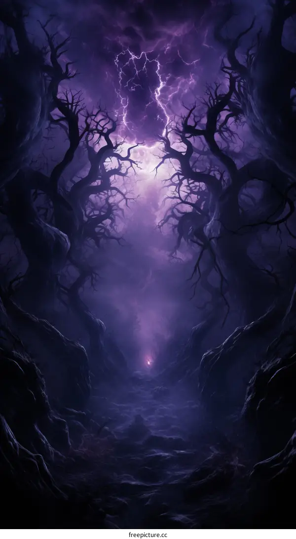 Mystical path through a dark forest