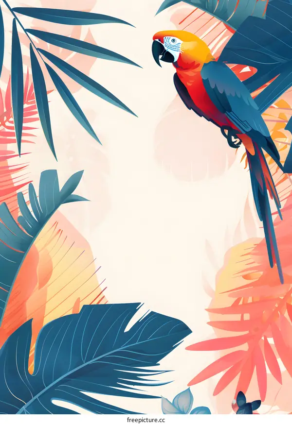 Tropical Parrot with Lush Green Leaves